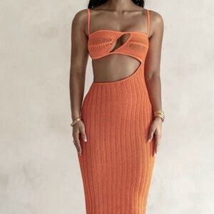 JLUXLABEL Orange Cutout Knit Dress